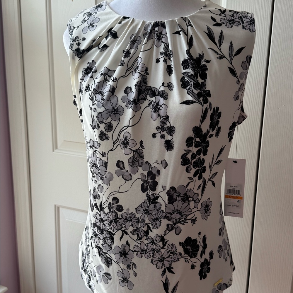 Calvin Klein Black Floral Blouse - White
